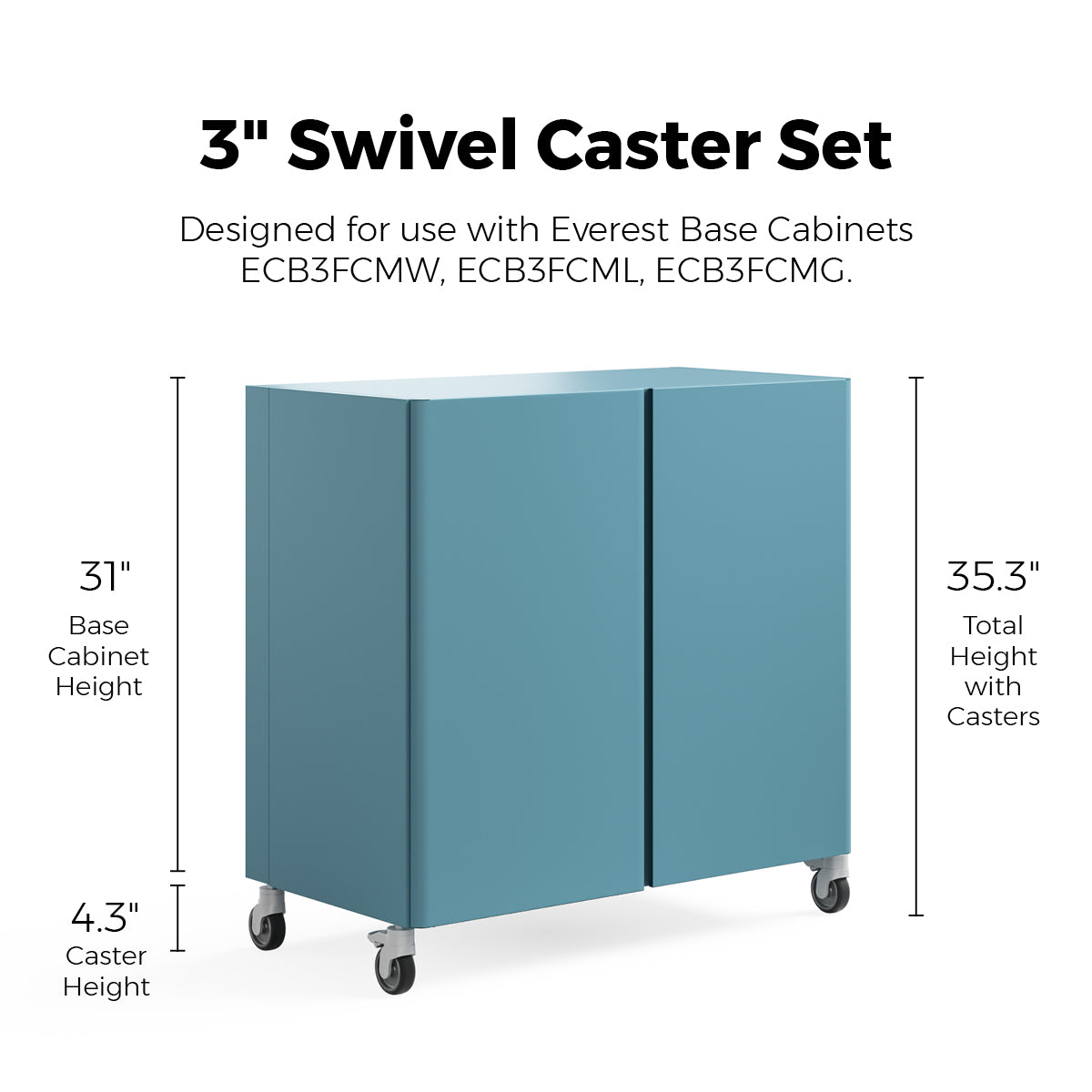 Everest Base Storage Cabinet + 3 in. Swivel Caster Set