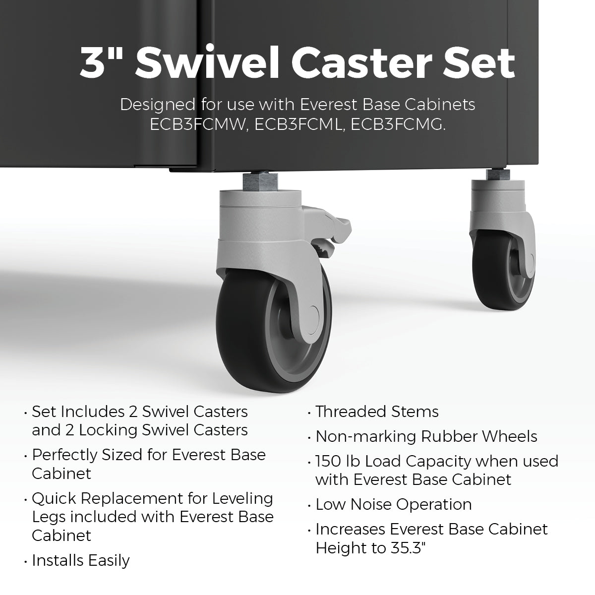 Everest Base Storage Cabinet + 3 in. Swivel Caster Set